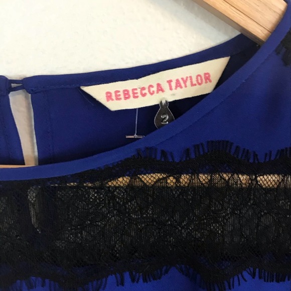Rebecca Taylor 100% Silk Lace Blue Flutter Dress Size 2 - Picture 8 of 12